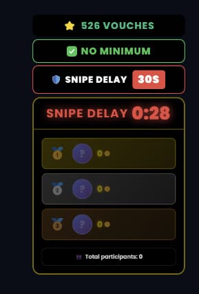 Powder Auction live board with snipe delay