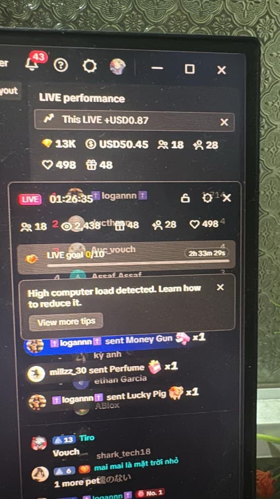 Live vouch during stream