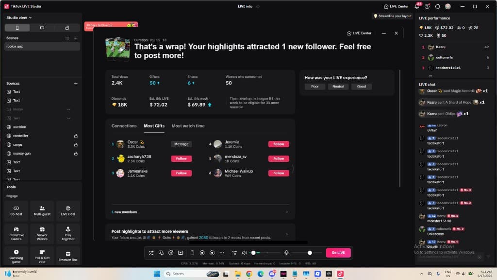 18K diamonds in 1 hour TikTok LIVE